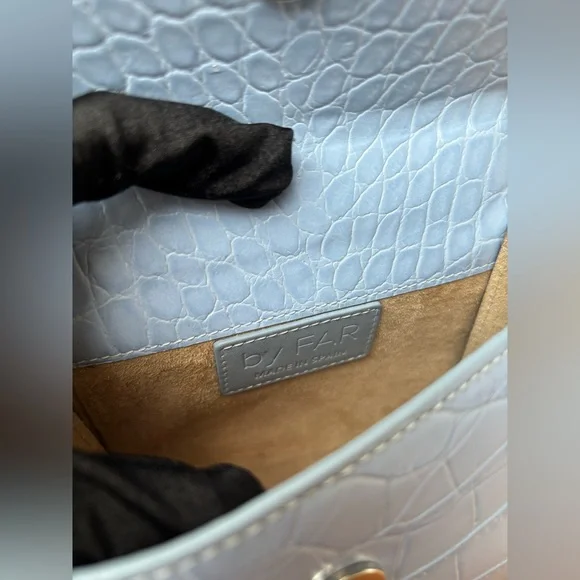 BY FAR Mini Sky Blue Croco Embossed Leather Bag